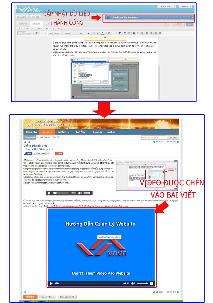 Hổ trợ quản trị thiết kế website vnvn cms 3.0 thêm video vào bài viết