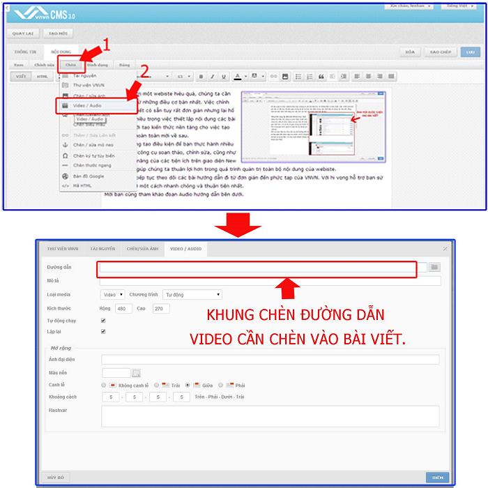 Hỗ trợ quản trị thiết kế website vnvn cms 3.0 chèn video từ các trang dịch vụ vào bài viết