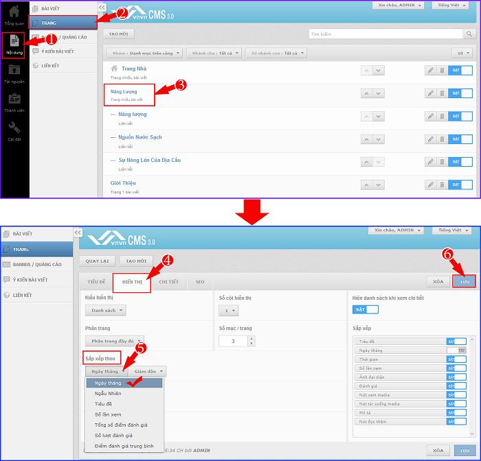 Hỗ trợ quản trị thiết kế website vnvn cms 3.0 sắp xếp bài viết theo thời gian