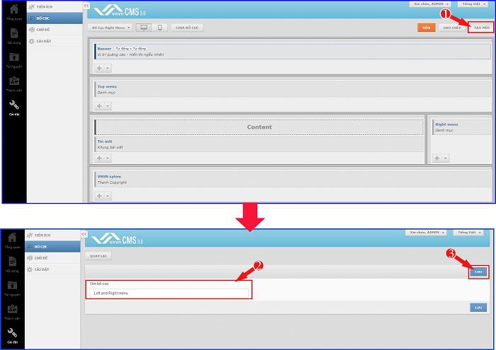 Hổ trợ quản trị thiết kế website vnvn cms 3.0 chia bố cục cột trái nội dung cột phải