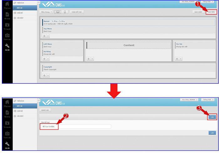 Hổ trợ quản trị thiết kế website vnvn cms 3.0 chia bố cục cơ bản